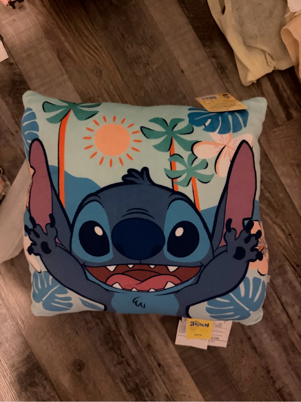 Disney Stitch Square Pillow in Aqua, Navy and Coral